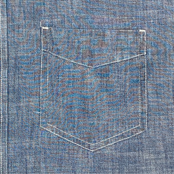 L.L. Bean Men's Traditional Fit Denim Button Down Short Sleeve Shirt - Picture 4 of 5